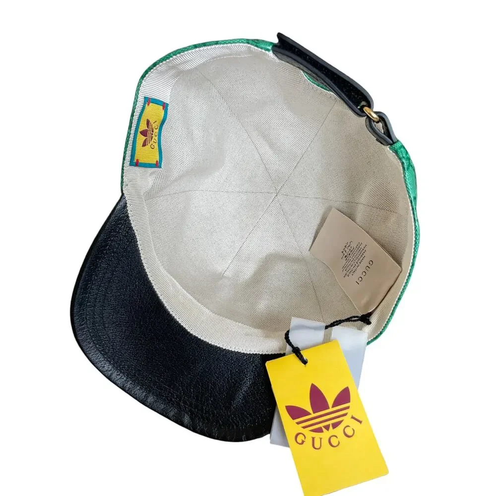 Gucci x Adidas GG Supreme Baseball Cap Hat Green Black Canvas Unisex Size M